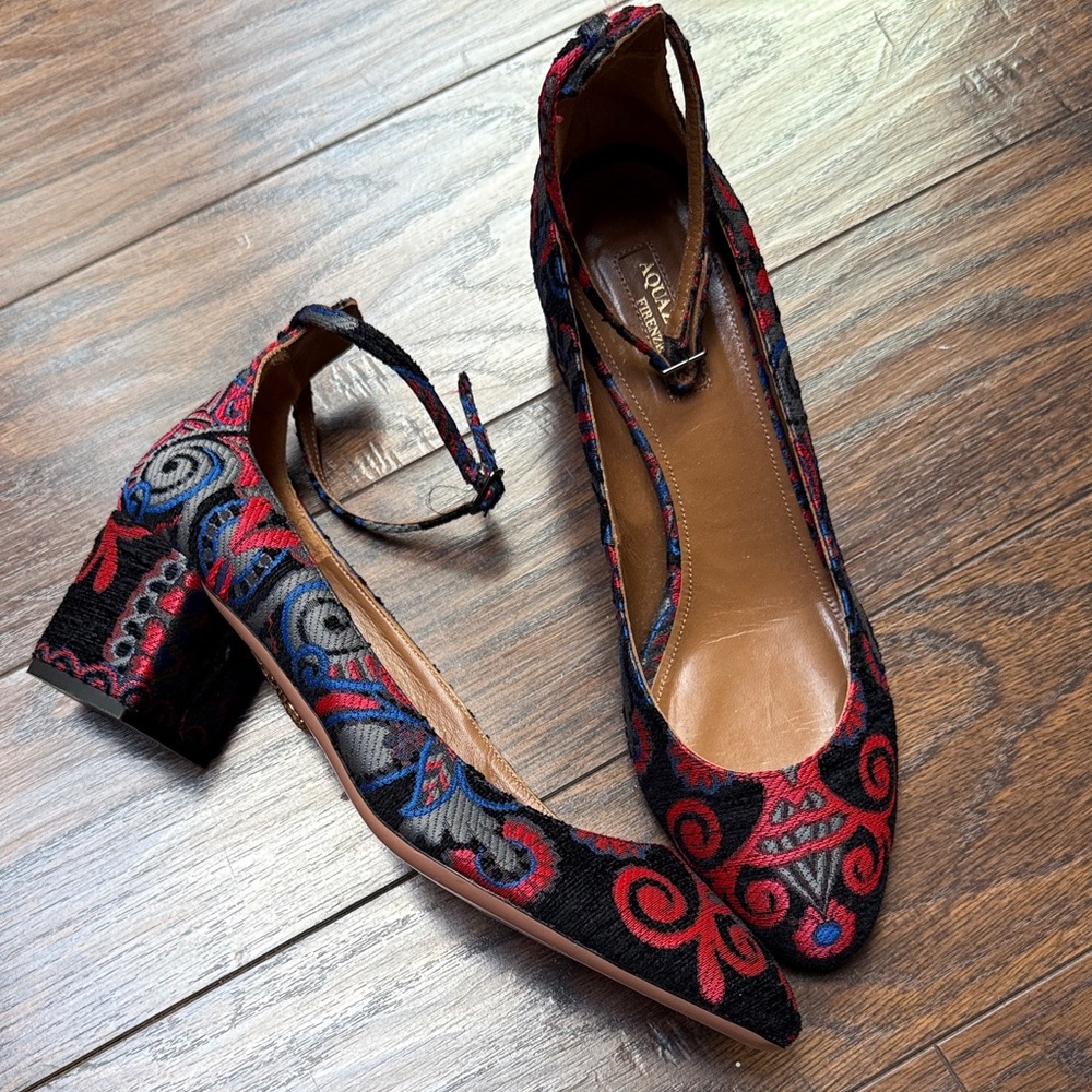 Aquazzura Red and Black Patterned Heels